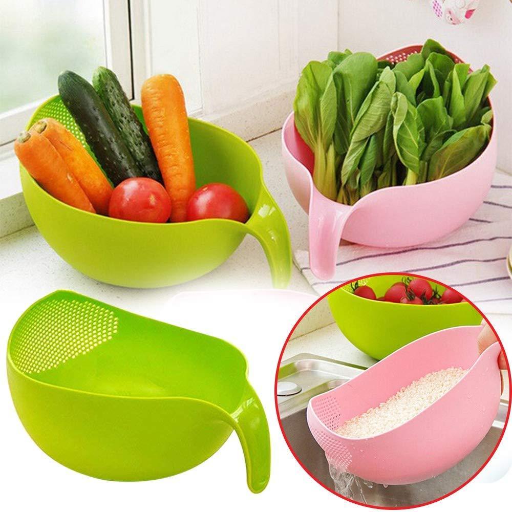2068 Plastic Rice Bowlfood Strainer Thick Drain Basket With Handle For Rice Vegetable Fruit (Set Of 3pcs)