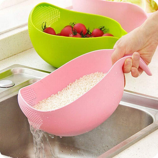 2068 Plastic Rice Bowlfood Strainer Thick Drain Basket With Handle For Rice Vegetable Fruit (Set Of 3pcs)