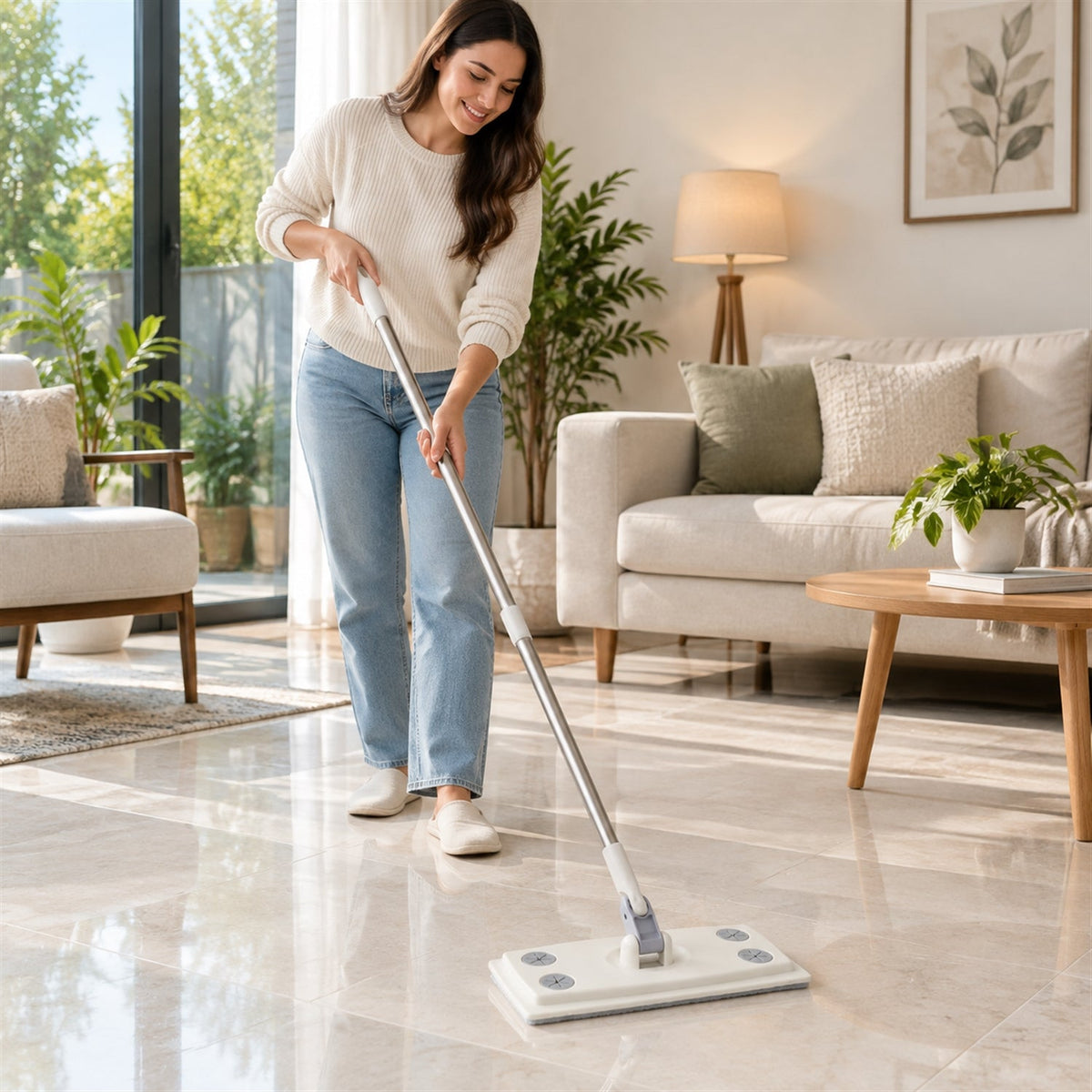 Rotating Flat Mop With Sectional Rod And Cloth Clips For Cleaning (110 X 26 Cm)