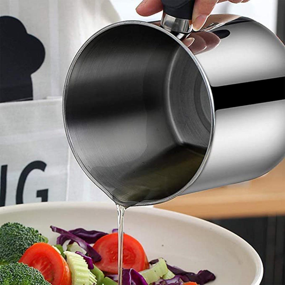 Stainless Steel Oil Strainer Pot With Lid And Filter Mesh (1 Set)